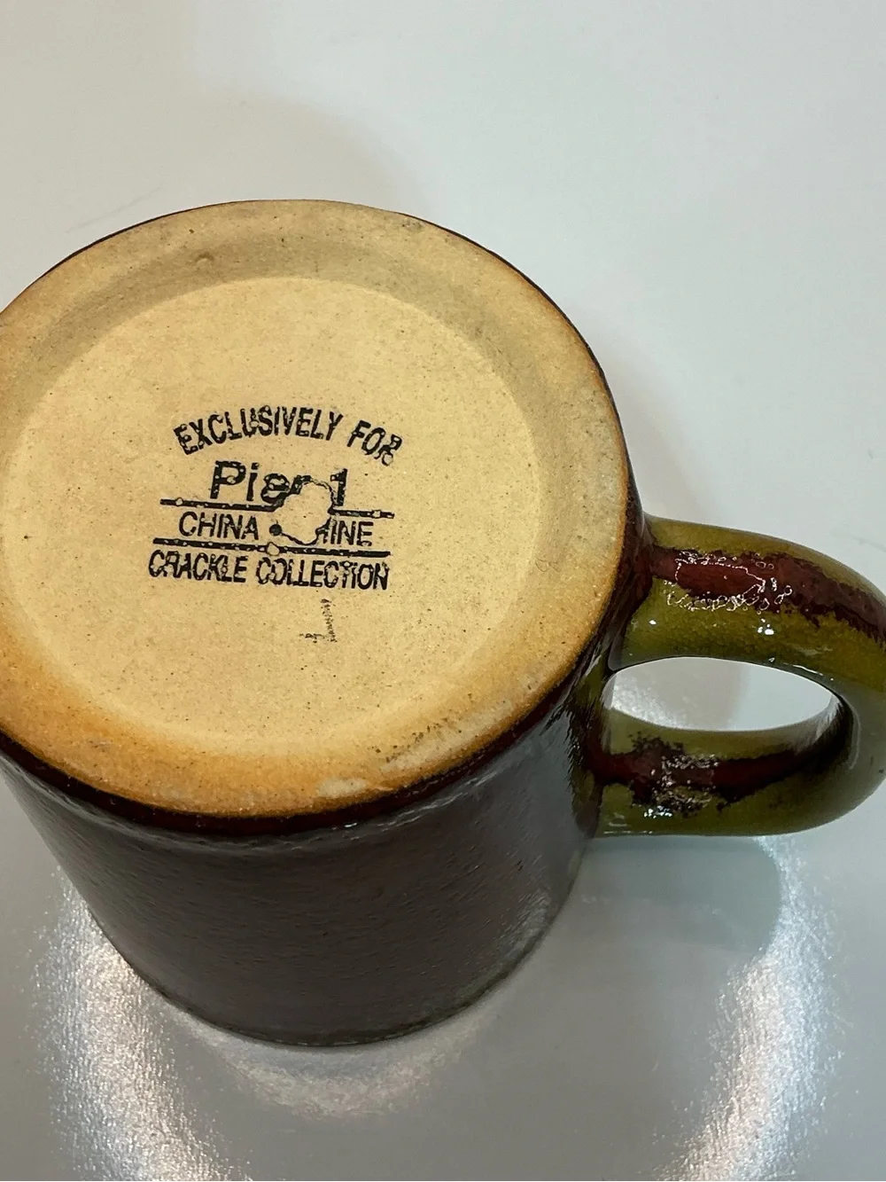 Pier 1 Crackle Collection Rustic Red Green Ceramic Coffee Mug Cup
